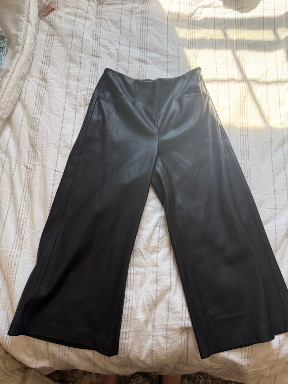 Tahari Faux Leather Wide-Leg cropped Pants in Black